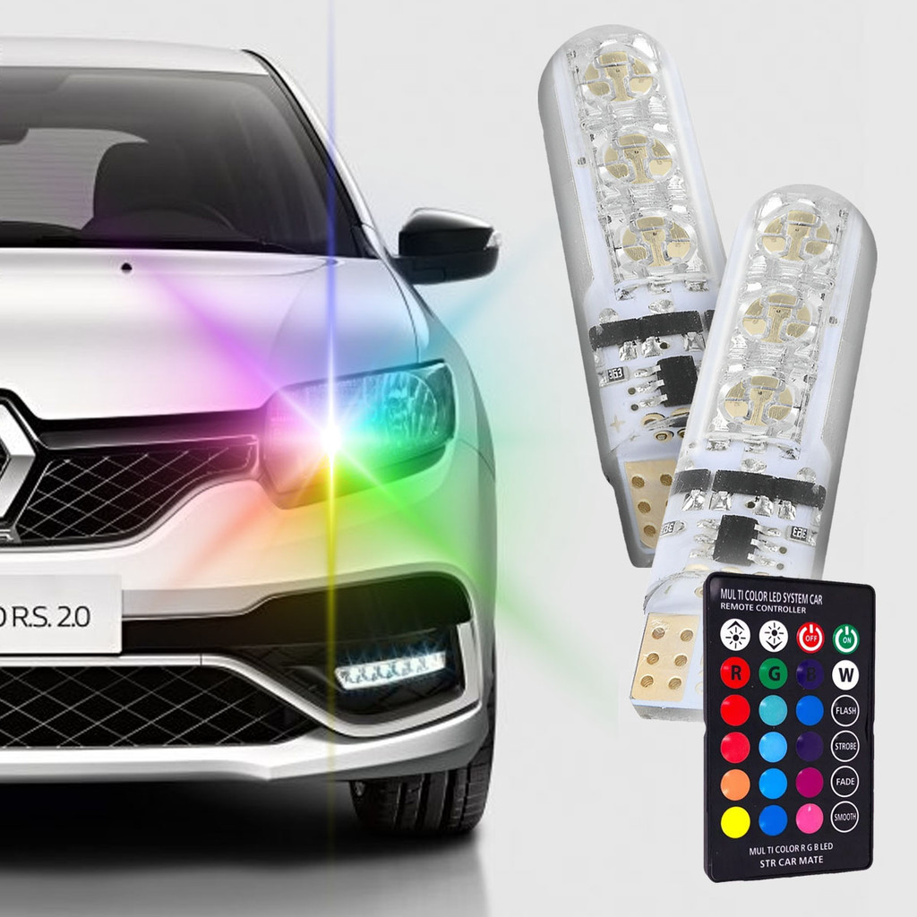 2 Pingo LED T10 Farolete RGB Colorido com Controle de LED 5w 12v 24v