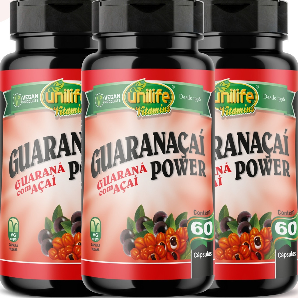 KIT 3 - Guaraná Com Açaí Power Energia Natural 60 Capsulas - Unilife