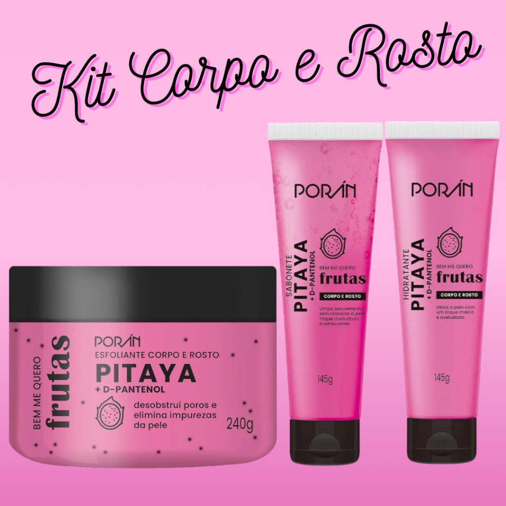Kit Esfoliante + Hidratante + Sabonete Corpo e Rosto Bem Me Quero Pitaya + D-Pantenol Skin Care