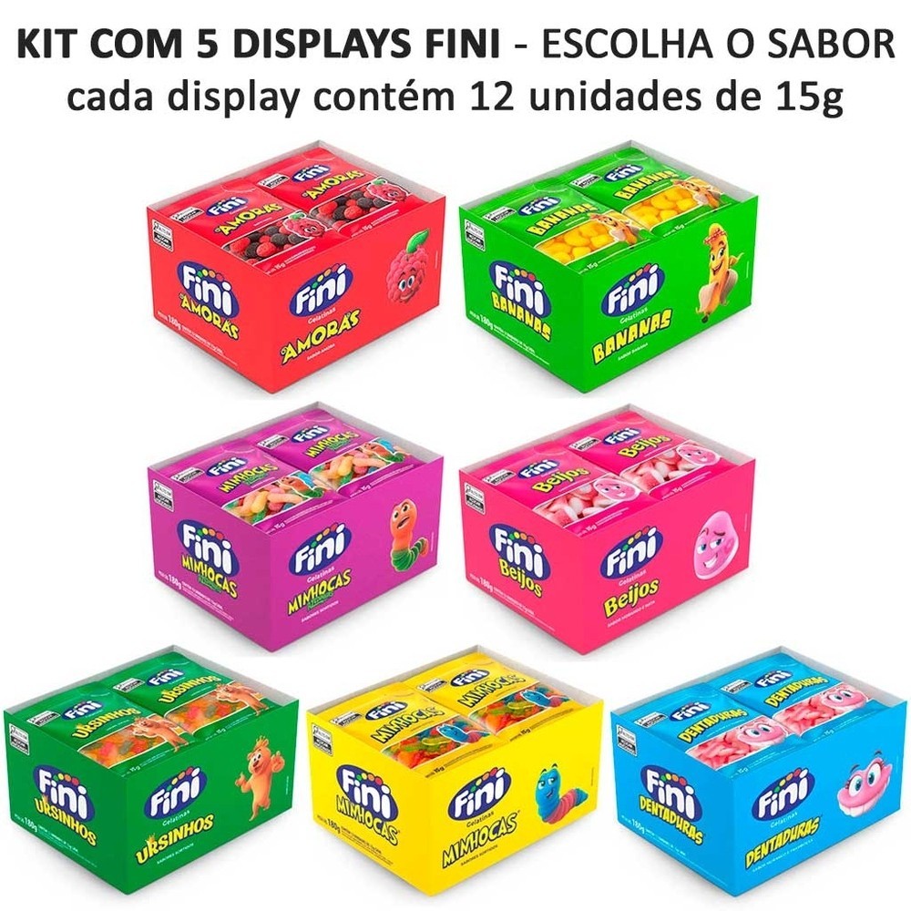 Kit Atacado c/60 Balas de Gelatina 15g 5 caixas c/12 ESCOLHA O SABOR - Fini