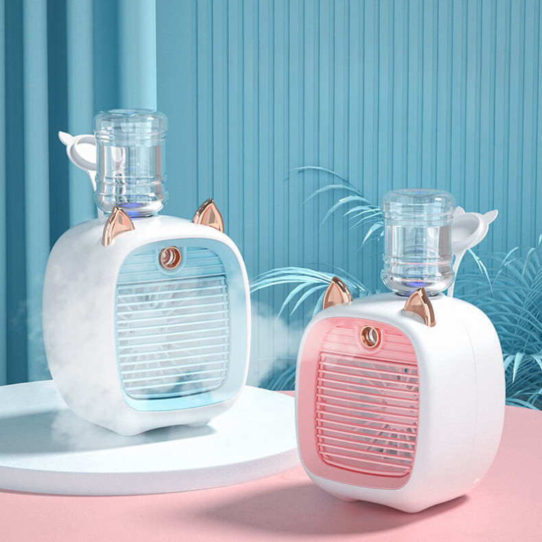 Mini Ar e Ventilador Gatinho Recarregável de Mesa com Função de Refrigeração de Ar