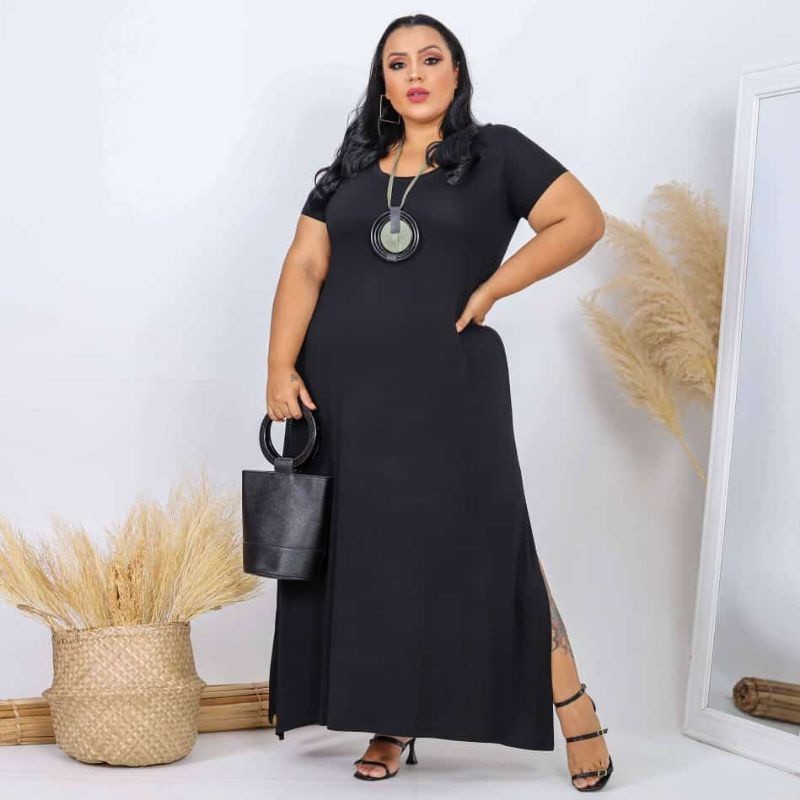 Vestido Plus Size Moda Evangélica Longo Com Manguinha