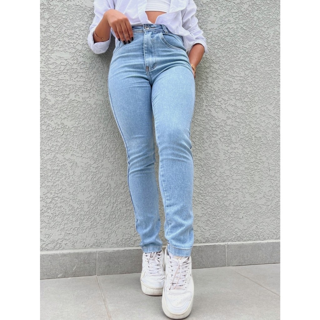 SainaOffece 015 8248 010 013 Calca Jeans Feminina Calca Mom com bolsa lisa sem rascada