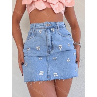 SainaOffece 171 saia Jeans feminino alça poliamida saia casual com bolso com brilho 171