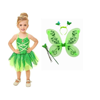 Vestido Fantasia Infantil Tinkerbell Fada Fadinha Sininho + Tiara Varinha Asa em Oferta na Shopee