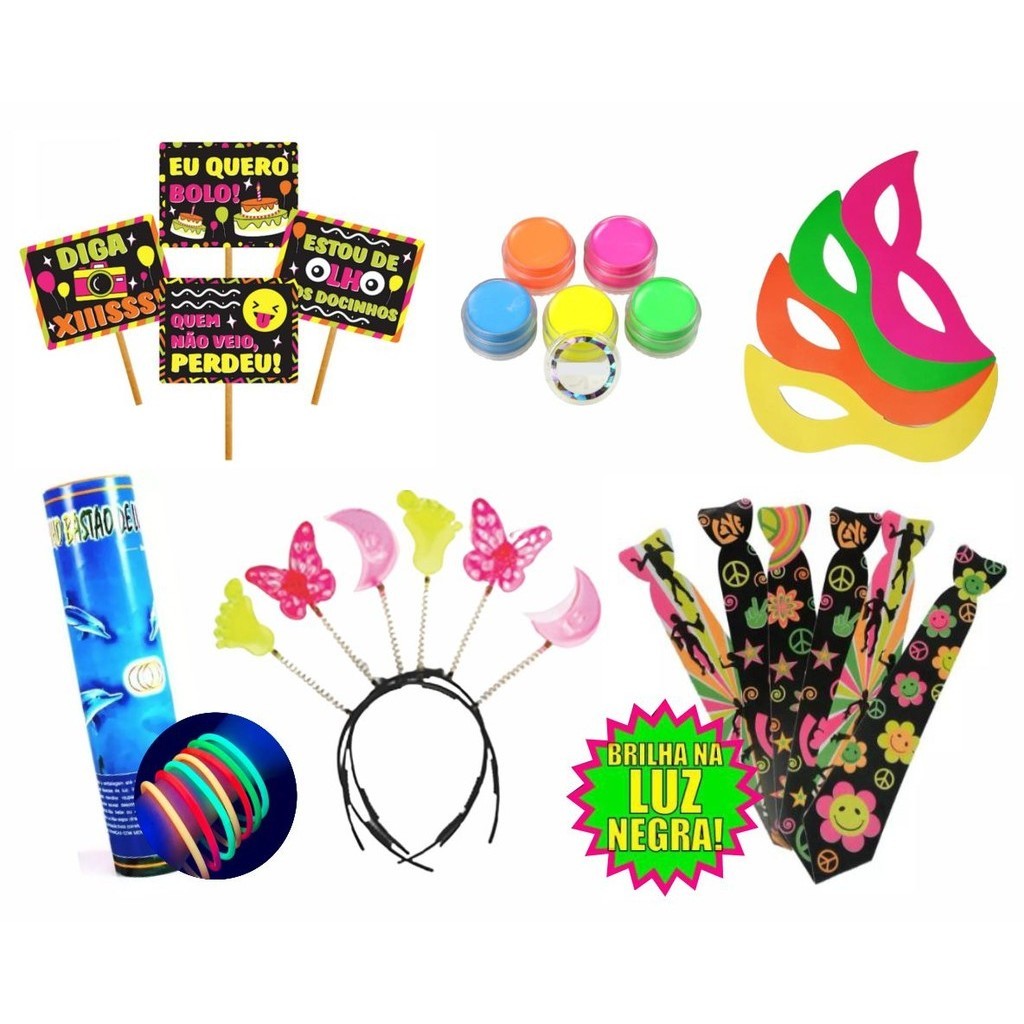 Kit Adereços Festa Neon + Pulseira Neon + Maquiagem Neon + Batom Neon