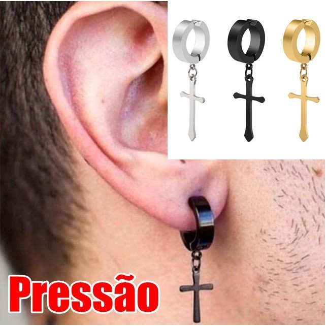 Brinco de Pressão Argola Masculino e Feminino em Cruz Aço Inoxidável Anti Alergico