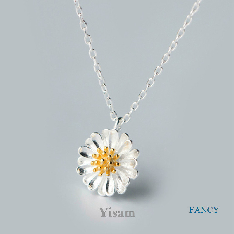 Yisam 925 Sterling Silver Daisy Pendant Necklace Simples Jóias Populares Femininas Presente