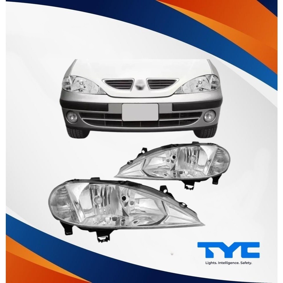 Par do Farol Principal Renault Megane Foco Simples Cromado Manual H4 Marca Tyc Ano: 1999 Até 2002 Cód: 20-5970-05-2B / 20-5969-05-2B