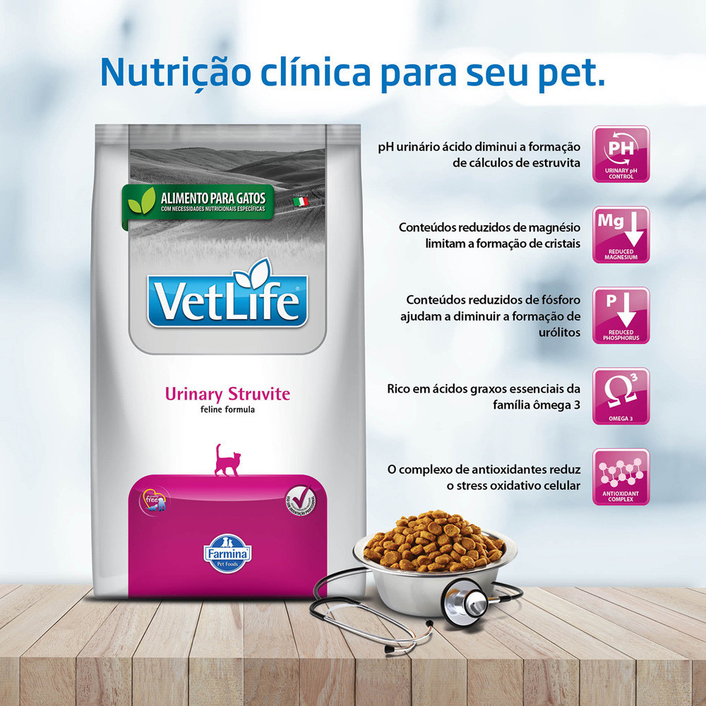 Ração Seca Vet Life Natural Urinary Struvite para Gatos Adultos com Distúrbios Urinários - 7,5Kg