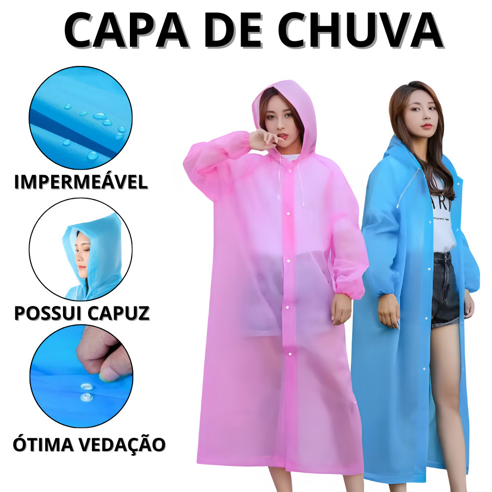 Capa De Chuva Feminina Capas Impermeável Adulto Masculina Reforçada Com Capuz Unissex Reutilizável