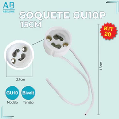 Kit 20 Soquete p/ Lâmpada Gu10P 15CM Dicroica com cabo Bivolt