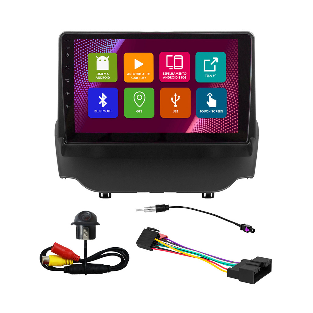 Kit Multimídia 9 Pol Ecosport 2013 2014 2015 2016 2017 Android 2Gb Ram 32Gb Flash Quad-Core 2 Din Preto Wifi Gps