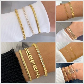 Kit 3 Pulseiras SEMI JOIA Banhada Ouro 18k  de coração foi Cordão Baiano Conjunto Pulseira Feminina de pedrinhas em Oferta na Shopee