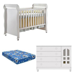 Berço Americano Mirelle E Cômoda Infantil Gran Selena Branco Brilho Com Colchão Ortobom - Carolina em Oferta na Shopee