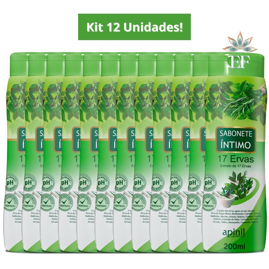 Kit Com 12 Sabonete Femininos Íntimos 17 Ervas 210mL Apinil em Oferta na Shopee