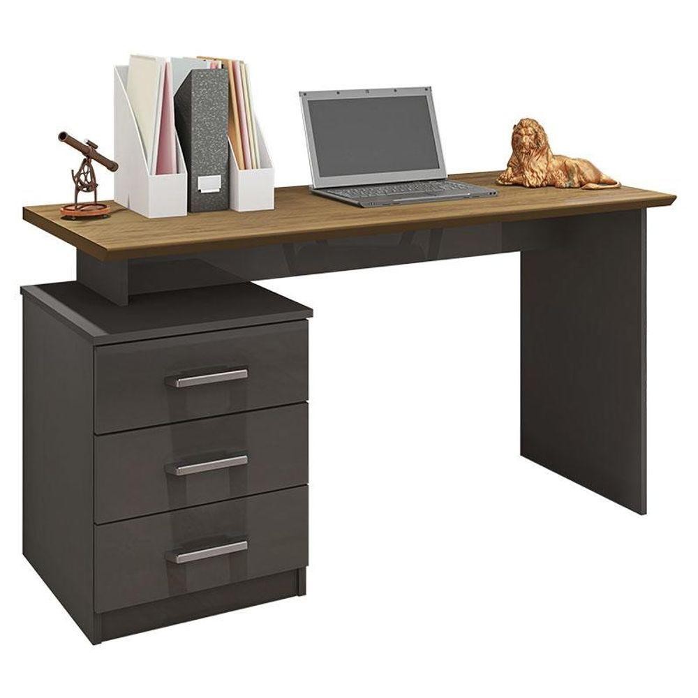 Mesa Para Computador Flay Grafite Perolizado Freijó - Móveis Leão - Home & Living