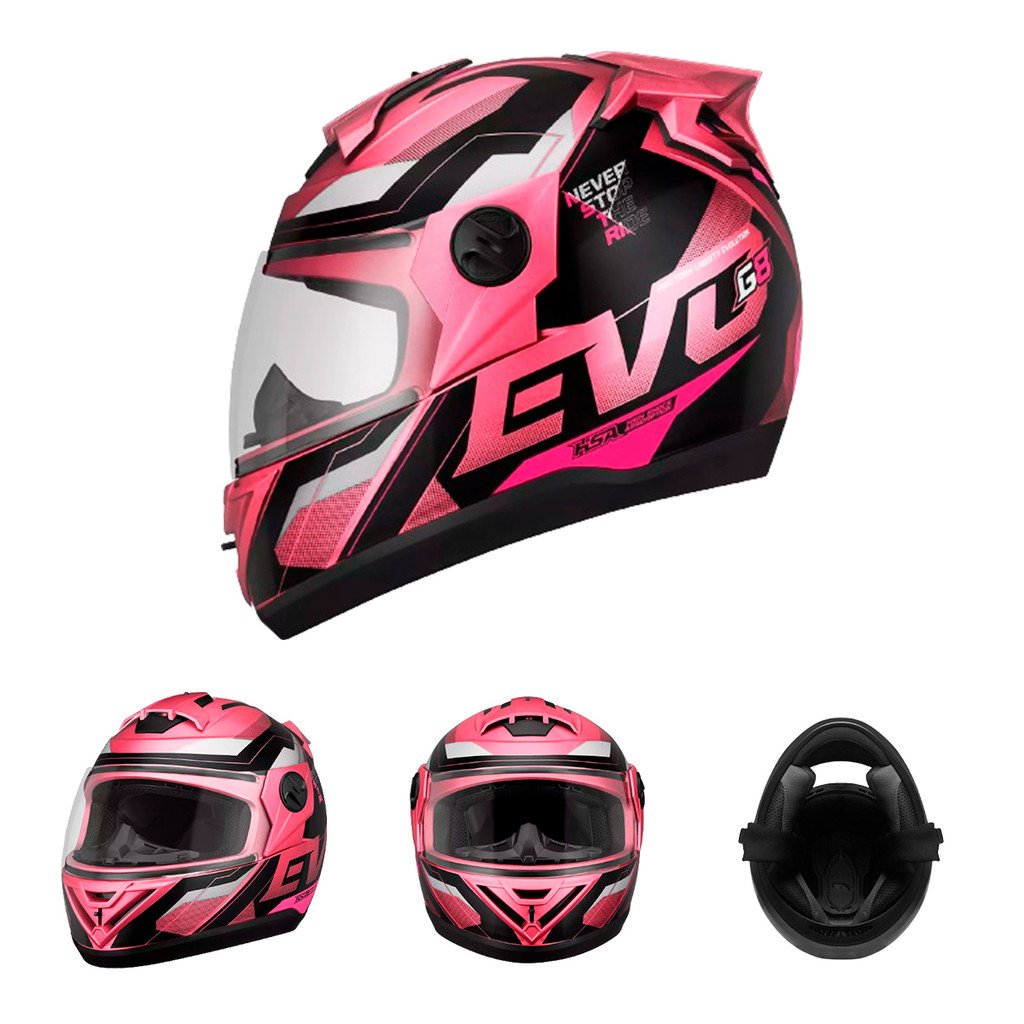 Capacete Moto Fechado Rosa G8 EVO Viseira Cristal Inmetro Tamanho 56 58 60 62 - Pro Tork em Oferta na Shopee