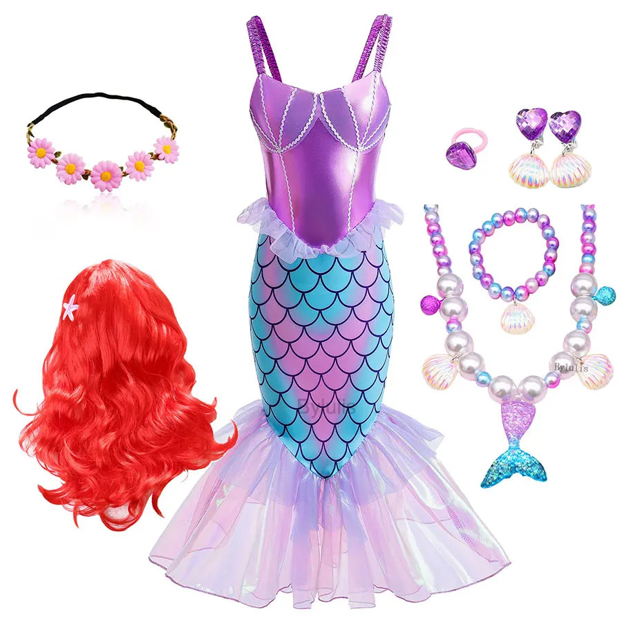Pequena Sereia Ariel Vestido Princesa Para Meninas Tulle Sem Mangas Cosplay Traje De Aniversário Infantil De Festa