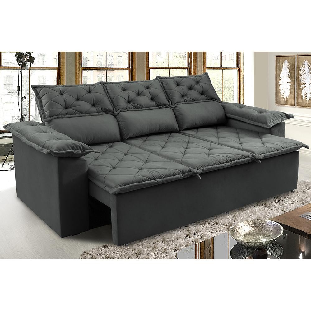 Sofá 3 Lugares Retrátil e Reclinável Cama inBox Compact 2,00m Velusoft Cinza - Home & Living
