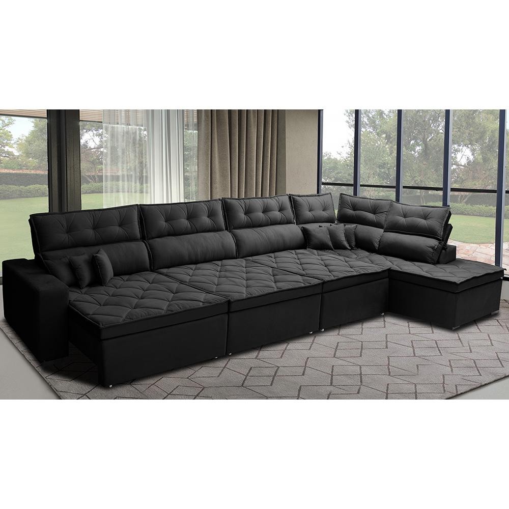 Sofá de Canto 4,80x2,36m Retrátil e Reclinável com Molas Cama inBox Platinum Direito Suede Preto em Oferta na Shopee