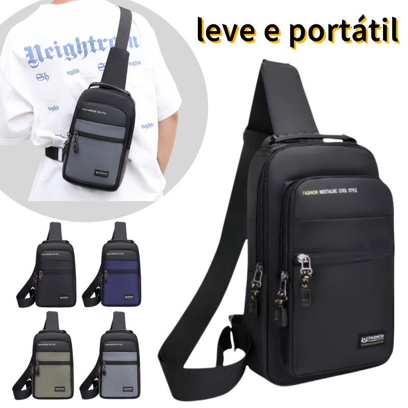 Bolsa peitoral impermeável de grande capacidade para homens, bolsa peitoral esportiva, USB...