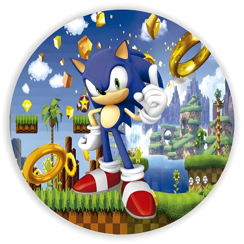 NOVO Painel Festa Infantil Redondo Sonic Videogame  + Arco, Suporte incluso. Fazemos personalizado com qualquer tema. Confeccionado em Lona fosca, impressão de alta resolução. cenário , p/ Decoração