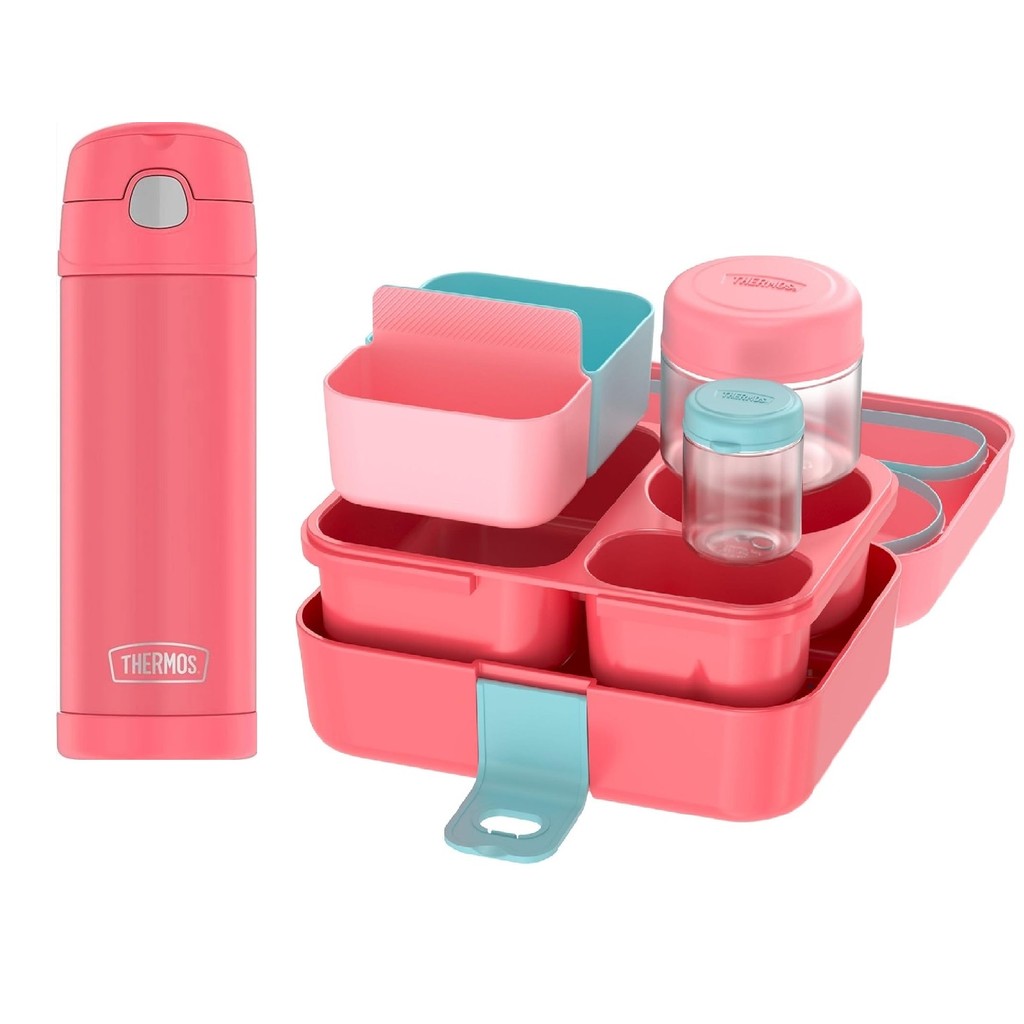 Kit Garrafa Térmica Funtainer e Lancheira Bento Box freestyle Coral – Thermos