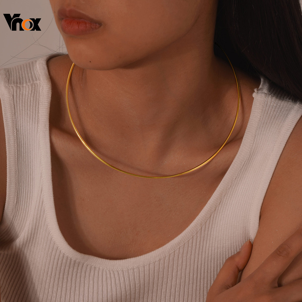 Colar Gargantilha De Aço Inoxidável Dourado 18K Vnox Para Mulheres , Corrente De Simples Hipoalergênica Fina em Oferta na Shopee