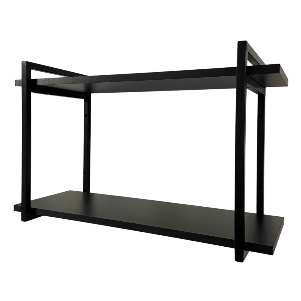 Prateleira Industrial Suspensa Organizador 2 Níveis MDF 60cm Suporte Preto em Oferta na Shopee