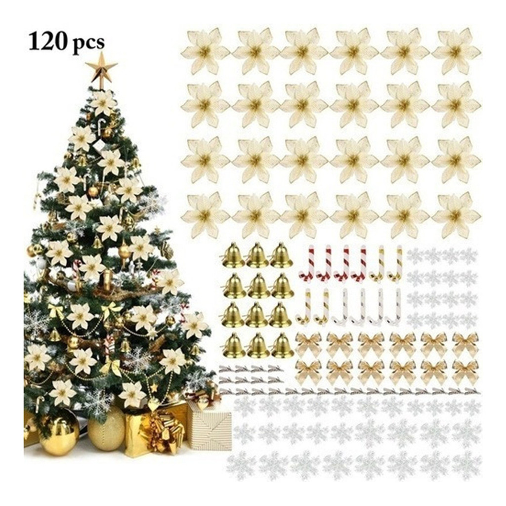 120Pcs Flores Natalinas Enfeites Artificial Arvore Natal Decorada
