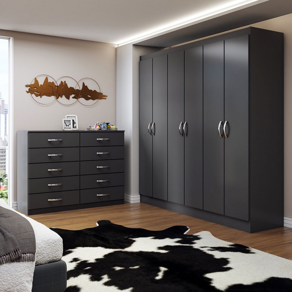 Guarda-Roupa Casal Aiden 6 Portas 2 Gavetas com Cômoda 10 Gavetas em Oferta na Shopee