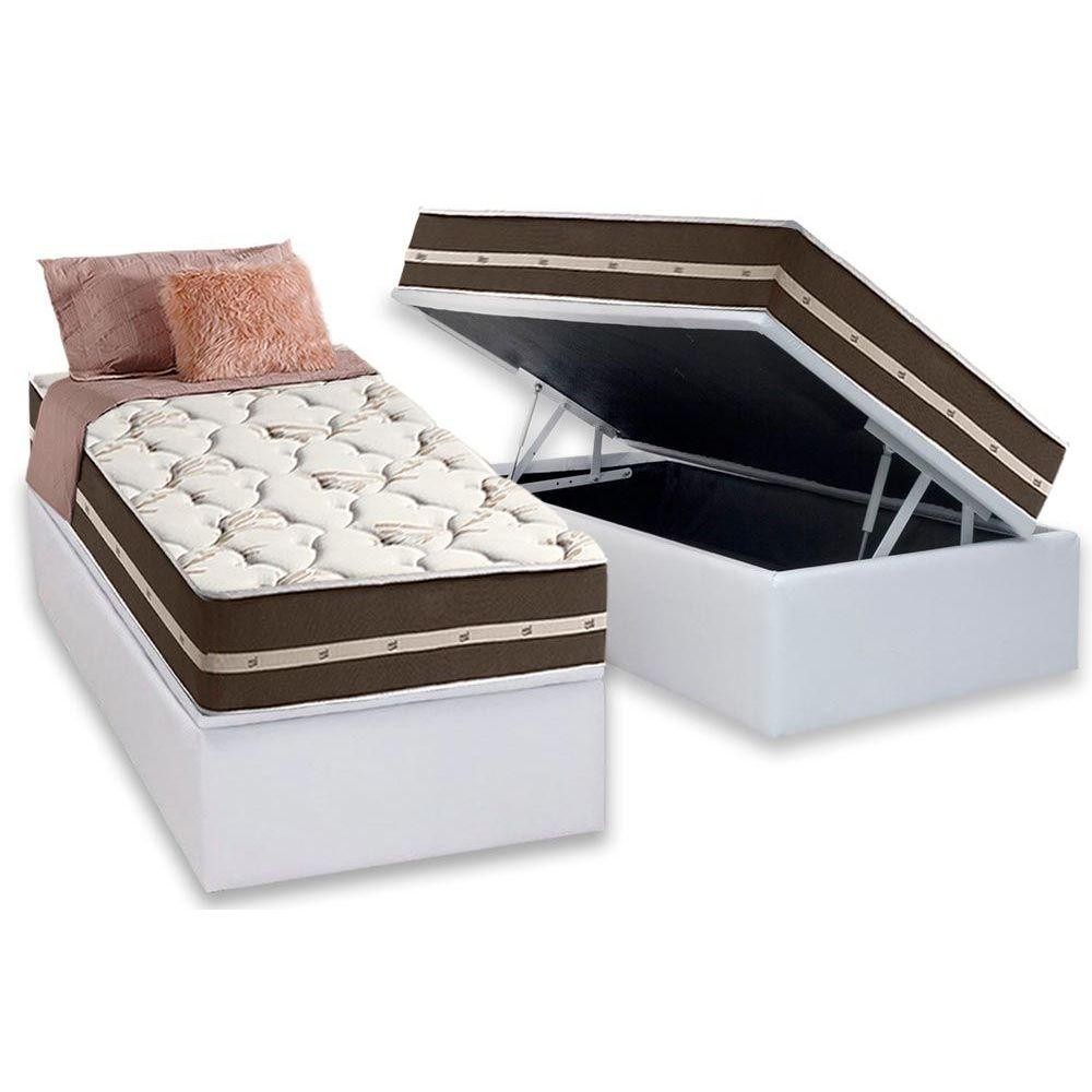 Conjunto Box Baú Solteiro: Colchão Molas Anjos Superlastic Classic + Base CRC Courano White(88x188) - Home & Living