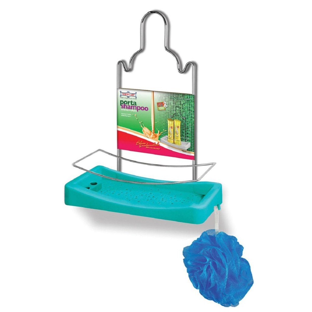 Porta Shampoo Simples Niquelart 348-6 Cromo Colors Aço e Plástico Turquesa
