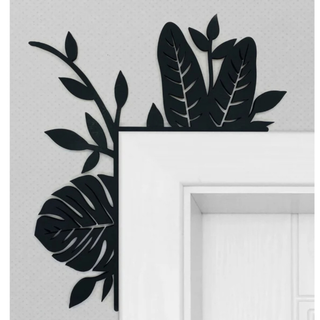 Canto Guarnição de Porta e Janela Decoração Moldura Folhagem Galhos em MDF 3mm Preto 30cm x 15cm