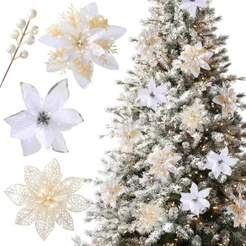 5/20 Unidades Flor De Natal Branca Glitter Flores De Poinsétia Escolhas De Frutas Artificiais Enfeites De Árvore Para Decorações De Festa De Guirlanda De Casamento