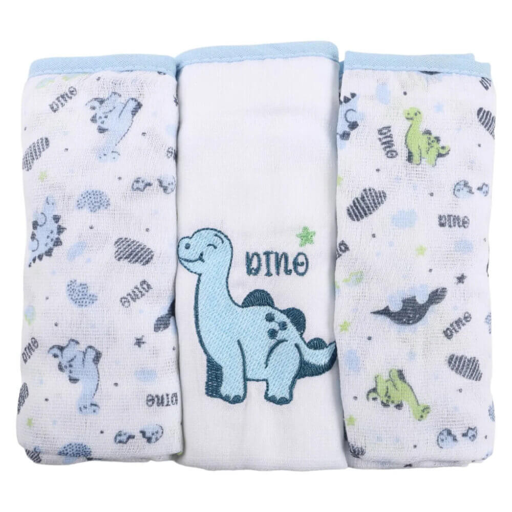 Kit Fralda Baby Gijo Bordado Dinossauro - 3 Peças - Mom & Baby