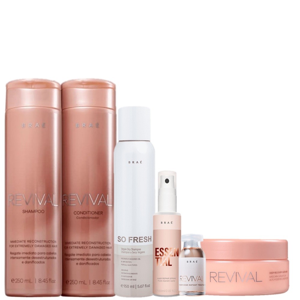 Kit Brae Revival Tratamento Capilar Completo (6 Produtos) em Oferta na Shopee