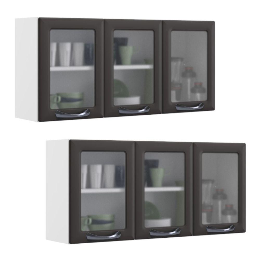 Kit 2 Armários Aéreos Multiuso Itatiaia Aço 3 Portas Com Vidro New Premium Grafite em Oferta na Shopee