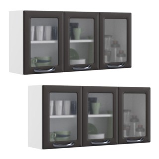 Kit 2 Armários Aéreos Multiuso Itatiaia Aço 3 Portas Com Vidro New Premium Grafite em Oferta na Shopee