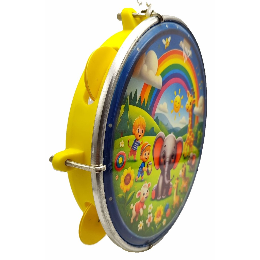 Pandeiro Infantil Junior 8 Pele Leitosa Abs Chave Afinação Elefante Fr