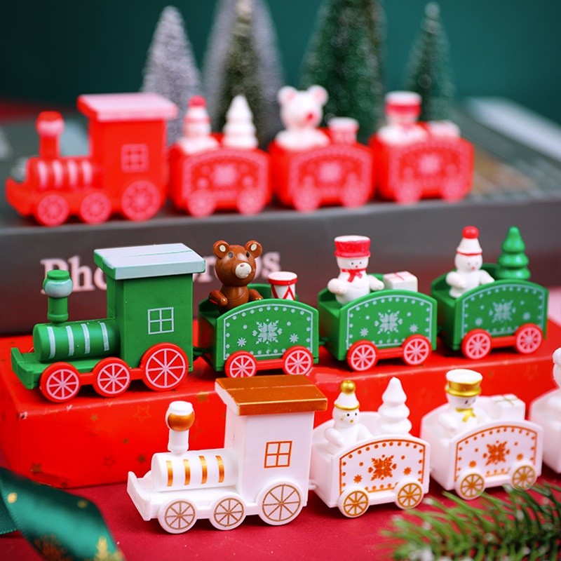Ano Novo Trem De Natal Ornamento De Madeira Bonito Pintado Brinquedos Com Papai Noel Boneco De Neve Artesanato Decoração