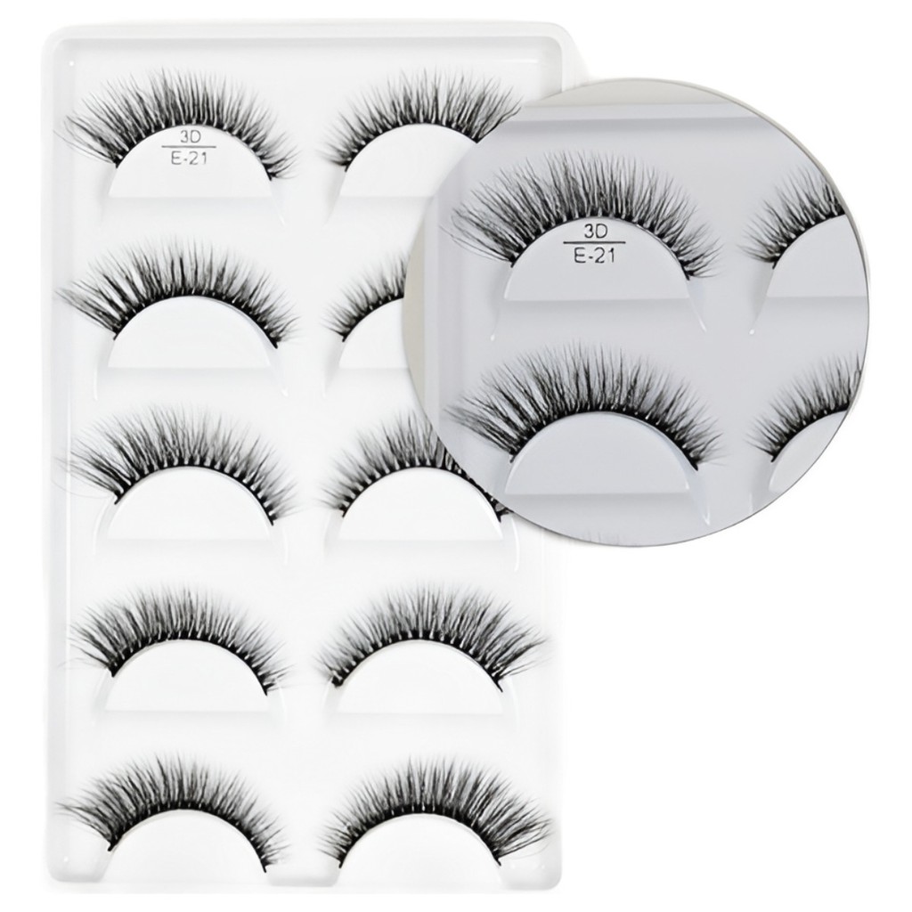 Cartela 5 Pares De Cílios Postiços E21 X21- 3d Tipo Mink