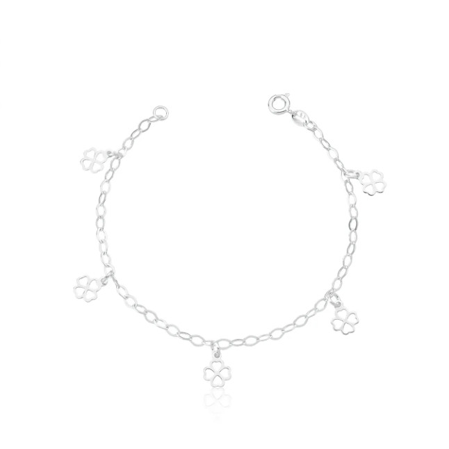 Pulseira feminina 5 trevinhos da sorte prata 925 em Oferta na Shopee