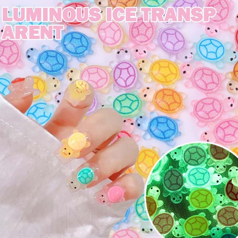 40 Peças Mini Enfeites De Unhas De Tartaruga-Artesanato De Decoração Para Casa-Luminosos Coloridos 3D-Joias De Decoraçõe