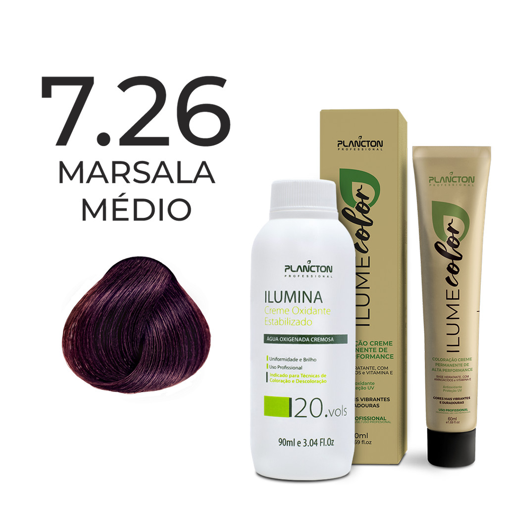KIT ILUME COLOR PLANCTON - 7.26 MARSALA MÉDIO + OX ILUMINA 20V