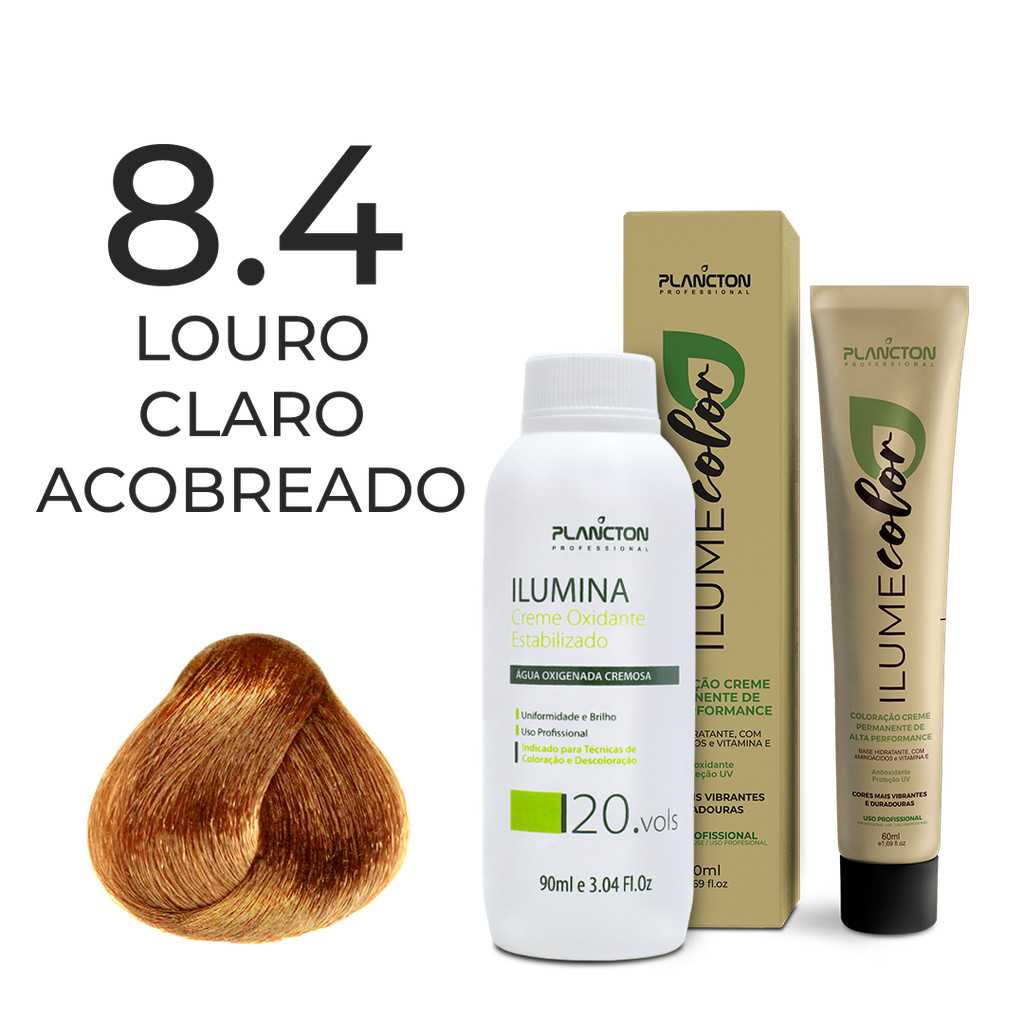 KIT ILUME COLOR PLANCTON - 8.4 LOURO CLARO ACOBREADO + OX ILUMINA 20V