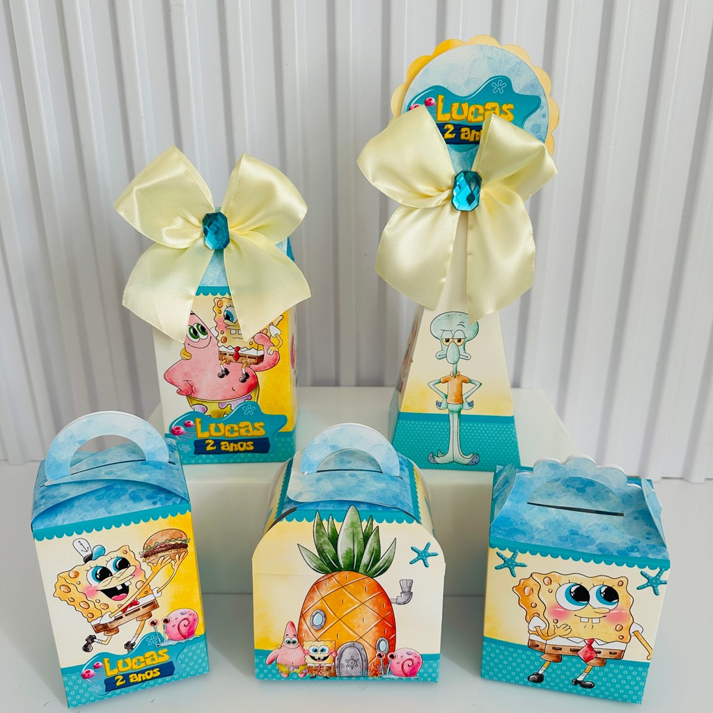 Kit Caixas Bob Esponja Personalizada + BRINDE /Lembrancinha de Festa /Aniversário