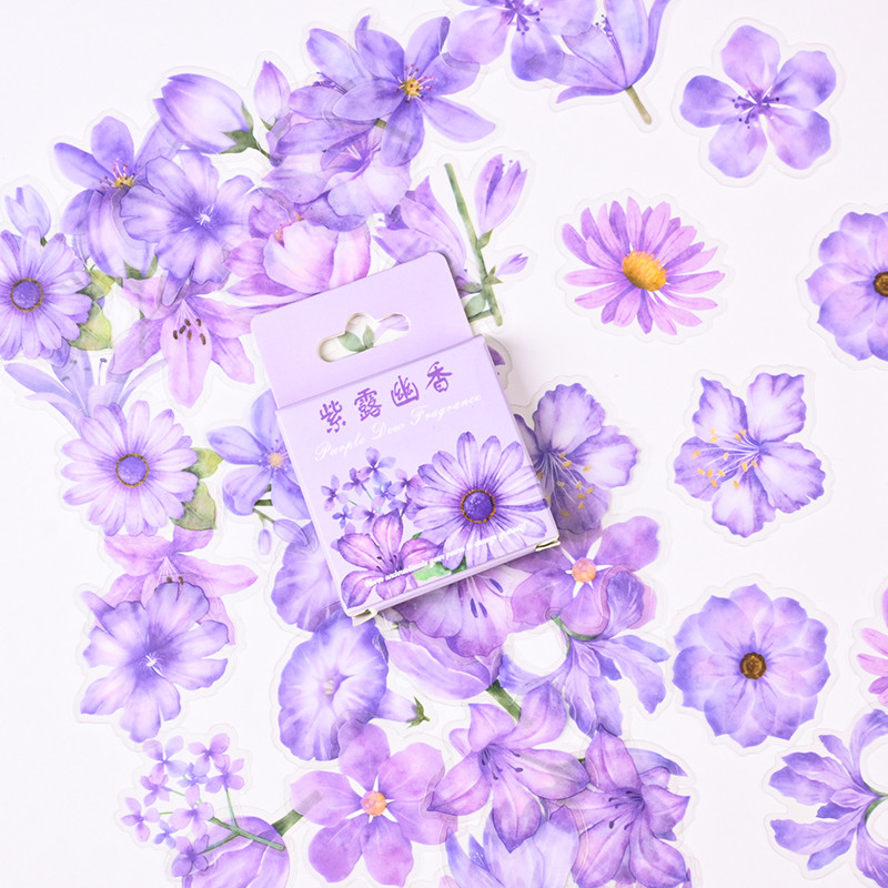 46 Unidades Em Caixa Série De Flores Roxas Adesivos Para Animais De Estimação Diário Deco DIY em Oferta na Shopee