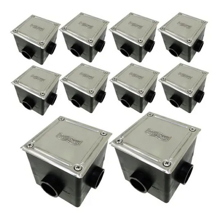 Kit 10 Caixa De Passagem Quadrada Tampa Inox Sodramar